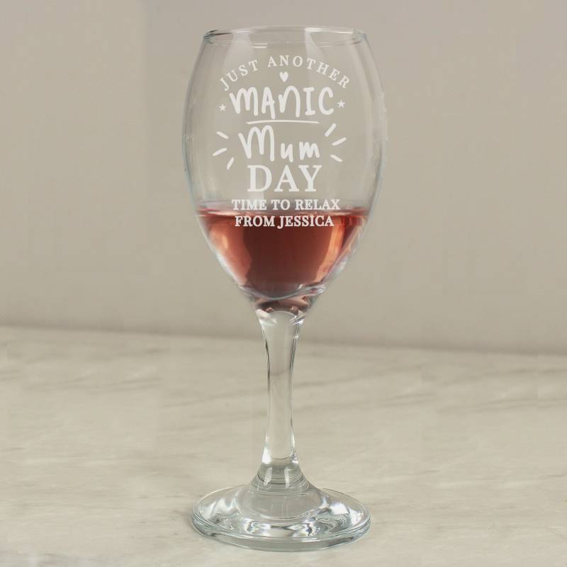 Personalised Manic Mum Day Wine Glass