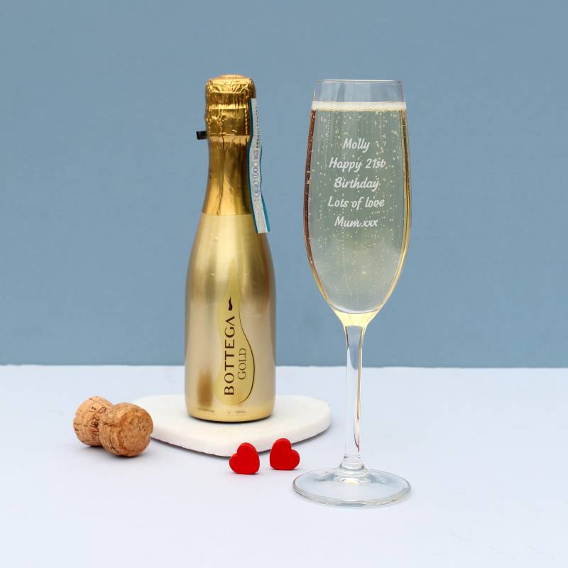 Personalised Flute & Mini Gold Bottega Prosecco Set